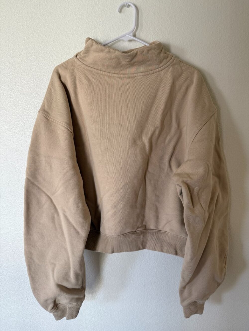Popflex Mock Neck Cropped Sweatshirt Size M Beige Long Sleeve
